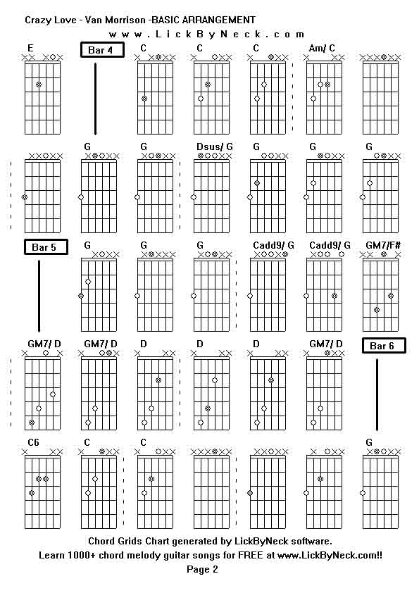 Chord Grids Chart of chord melody fingerstyle guitar song-Crazy Love - Van Morrison -BASIC ARRANGEMENT,generated by LickByNeck software.